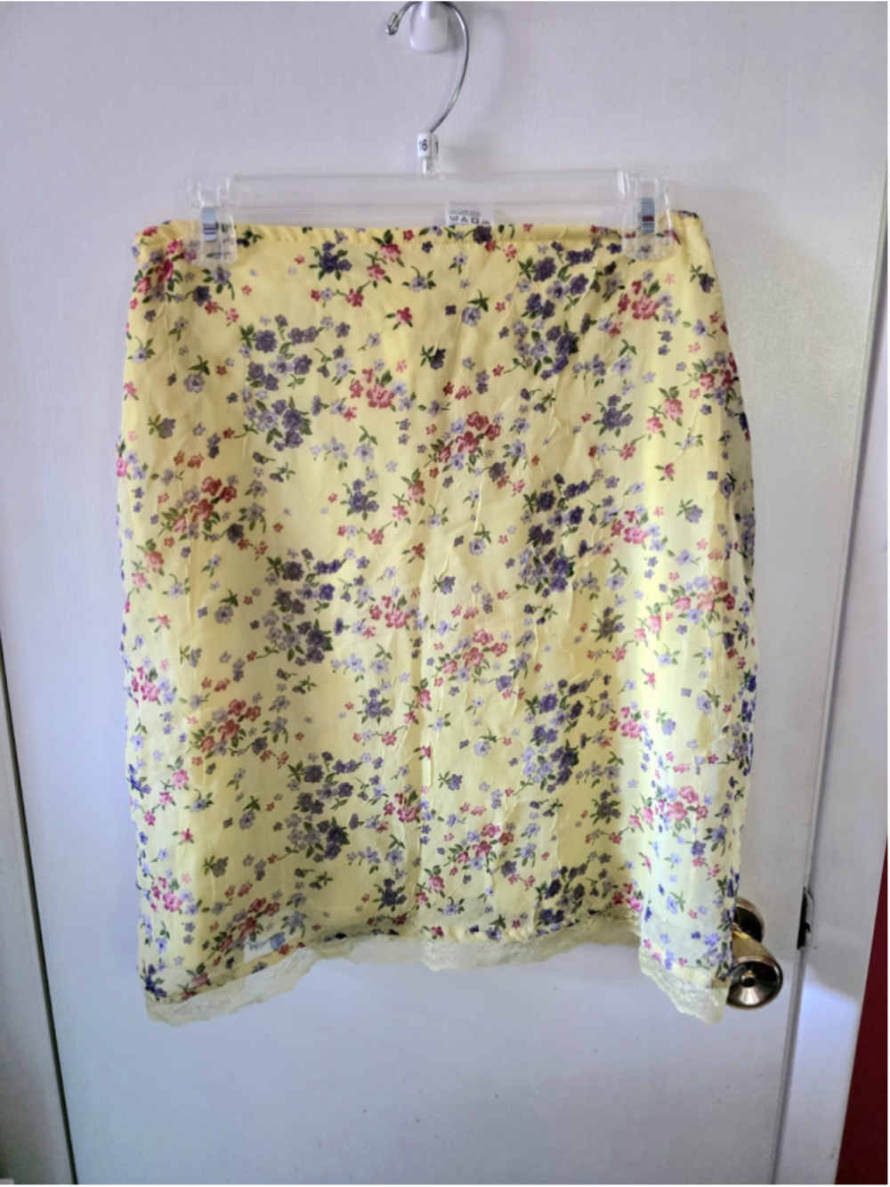 Vintage 90s Y2K FAIRY Yellow Floral Chiffon Lace Skirt Small